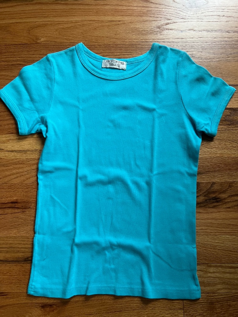Vintage Juicy Couture turquoise s/s 100% cotton tee shirt,women’s Large/SM USA!